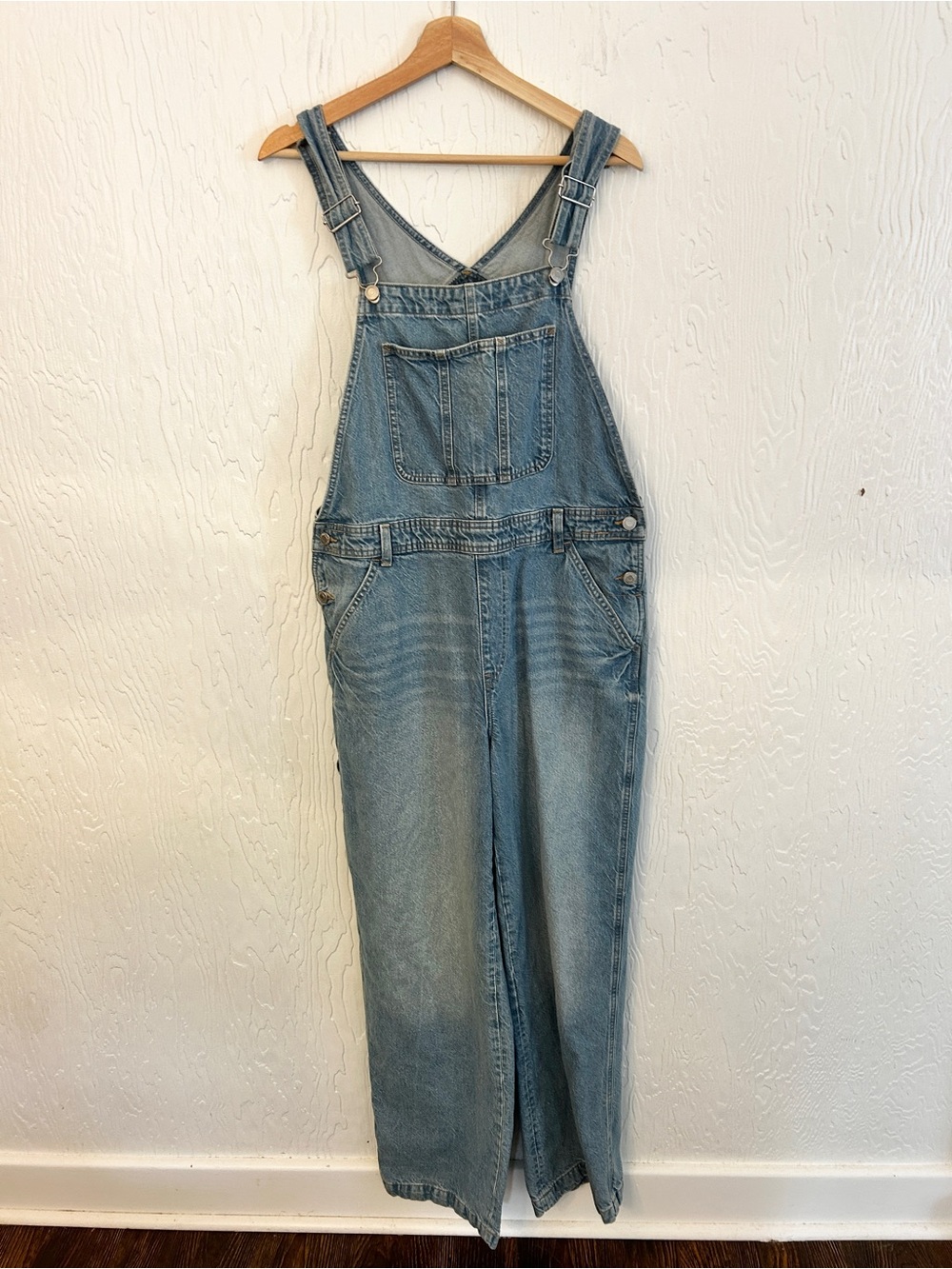 H&M Denim Utility Overalls Medium Light Wash Casual Relaxed Loose 90s Grunge